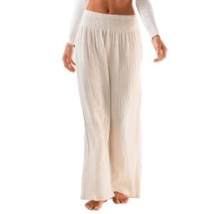 Lotus and Luna Cream Wide Leg Cotton Pants S/M